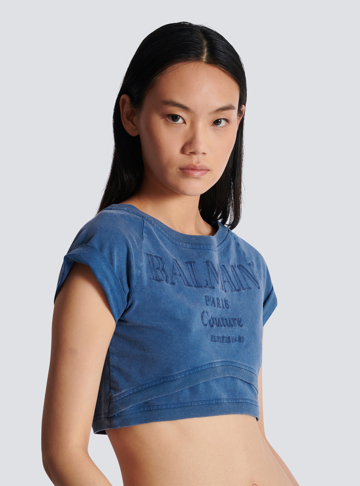 T-shirt court brodé balmain couture - Bleu & Bleu