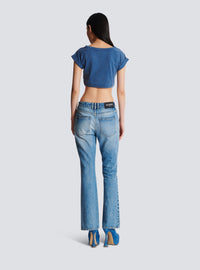 T-shirt court brodé balmain couture - Bleu & Bleu