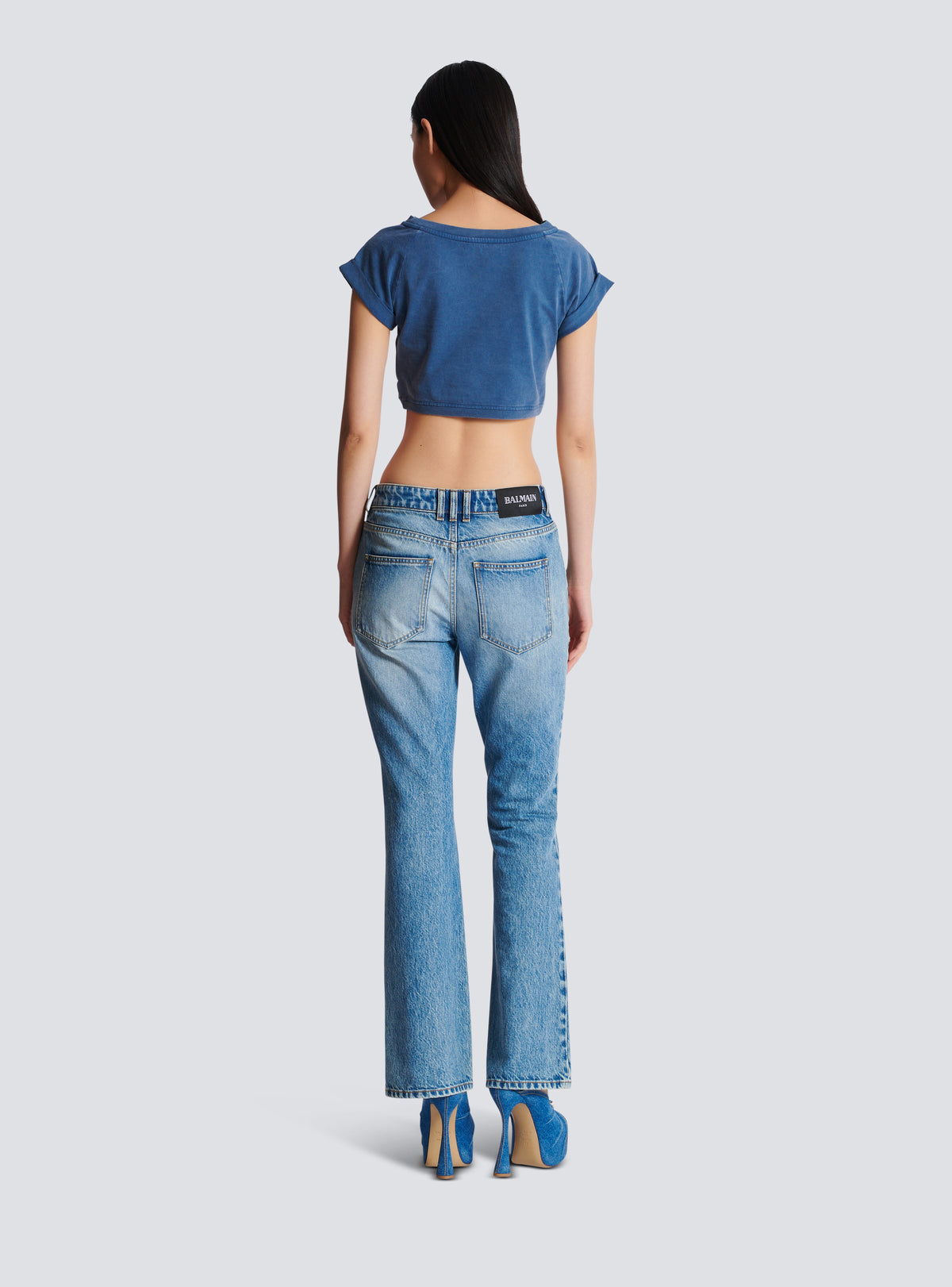 T-shirt court brodé balmain couture - Bleu & Bleu