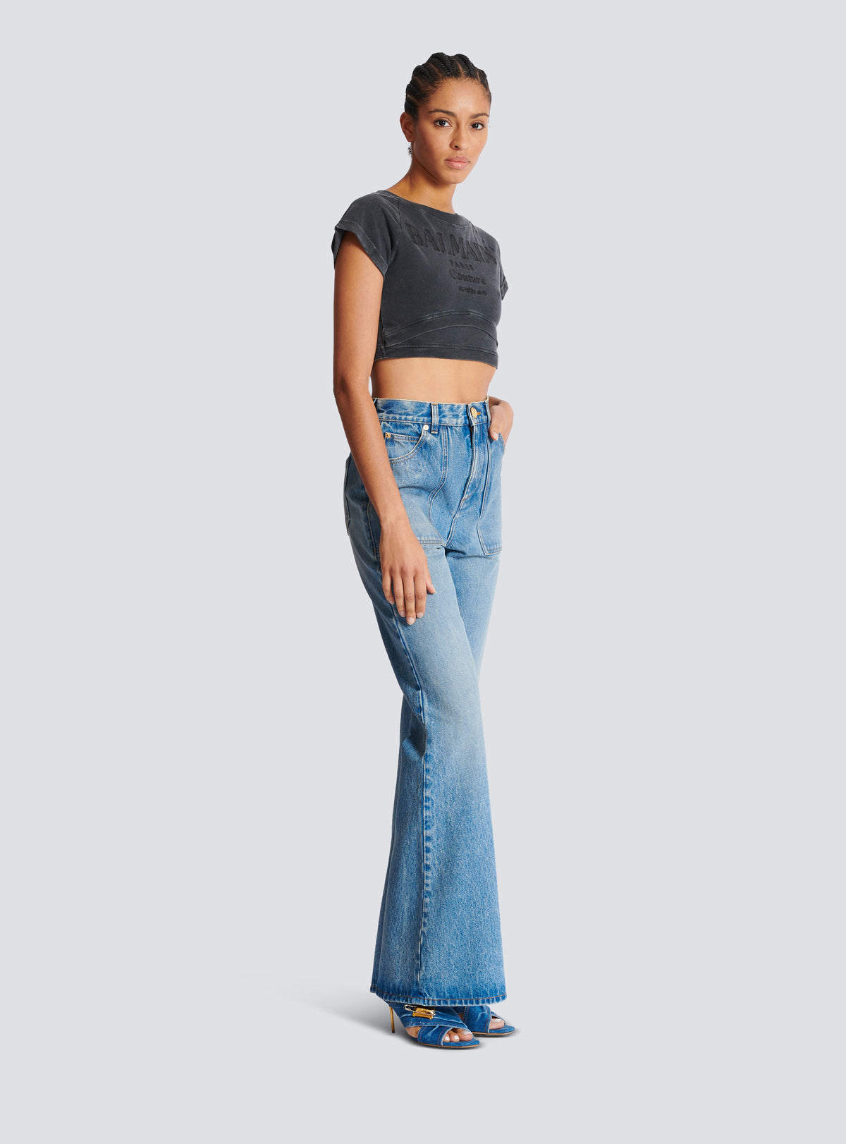 T-shirt court brodé balmain couture - Gris & Gris