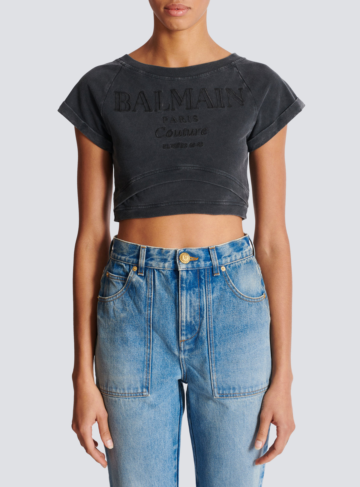 T-shirt court brodé balmain couture - Gris & Gris