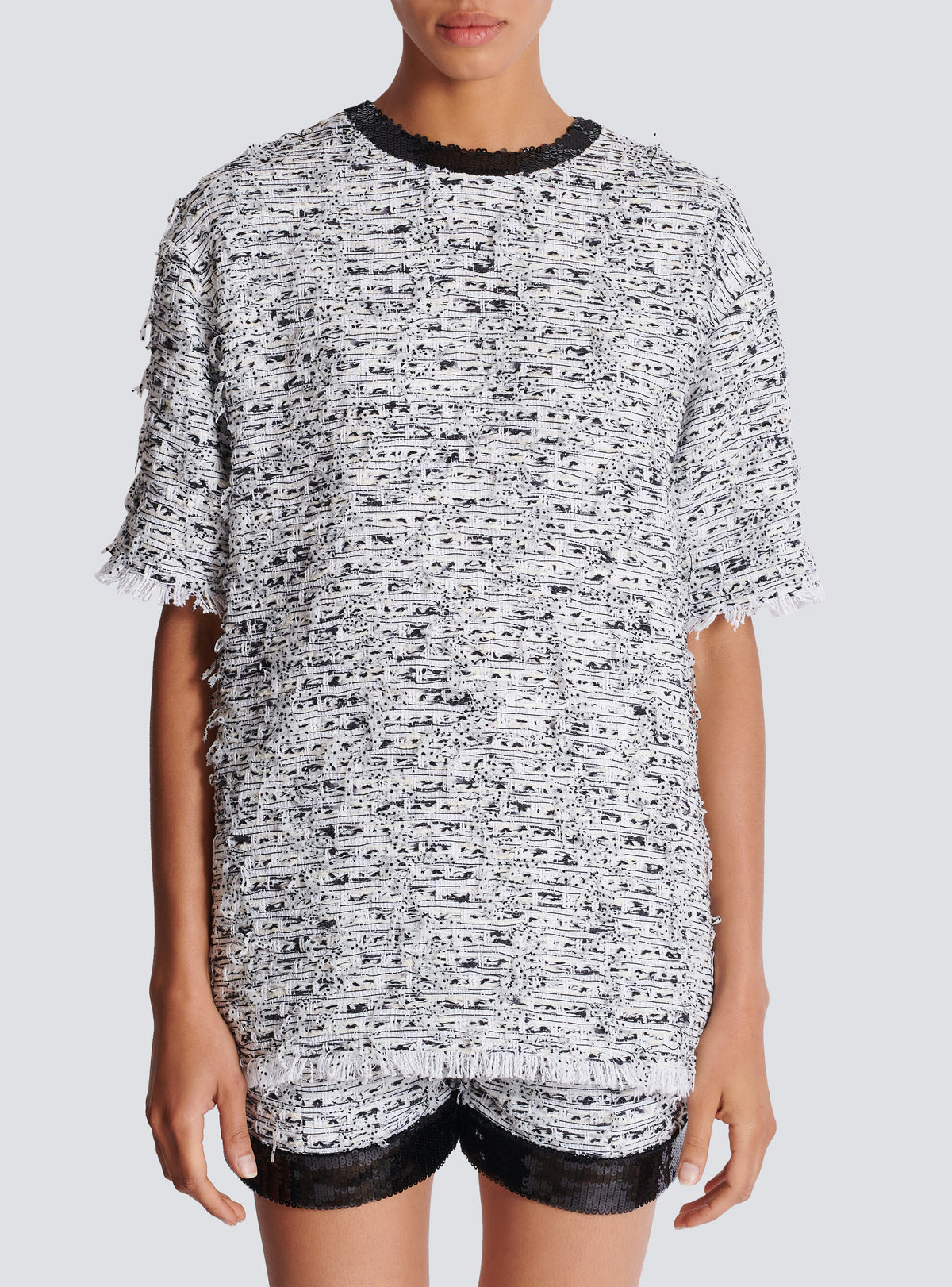 T-shirt ample en tweed - Blanc & Noir