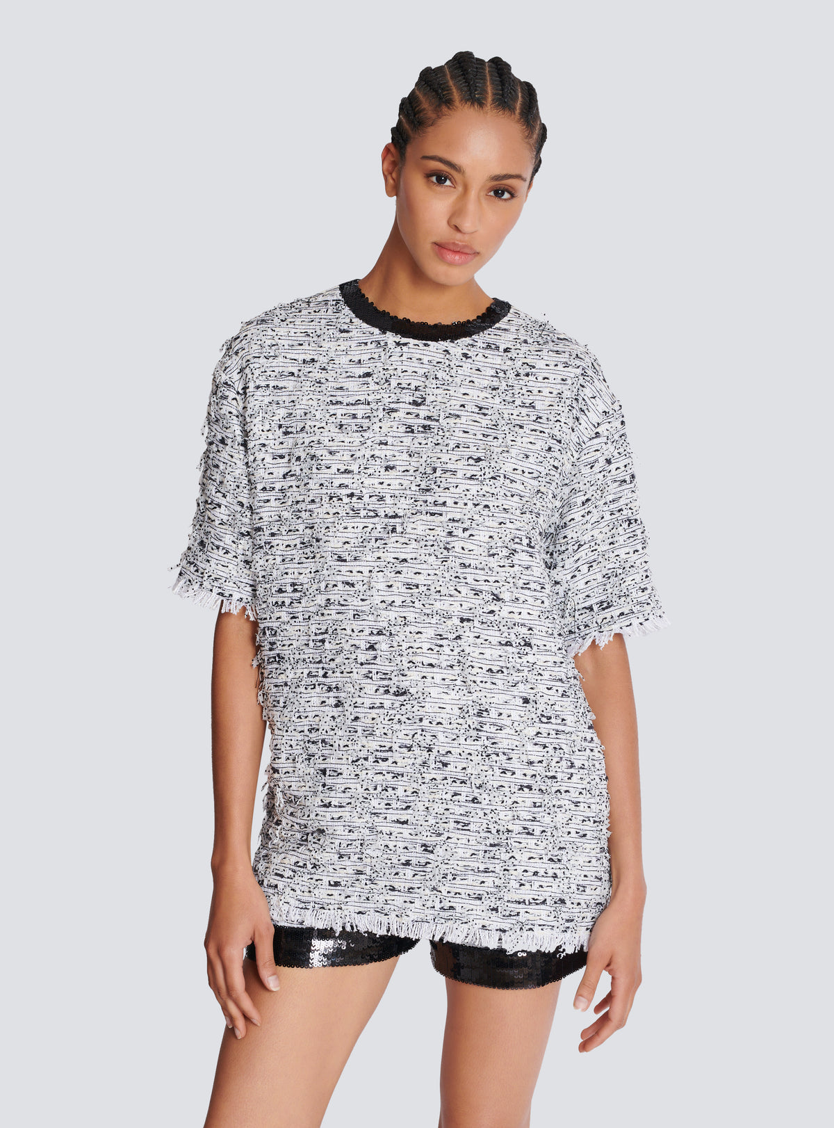 T-shirt ample en tweed - Blanc & Noir