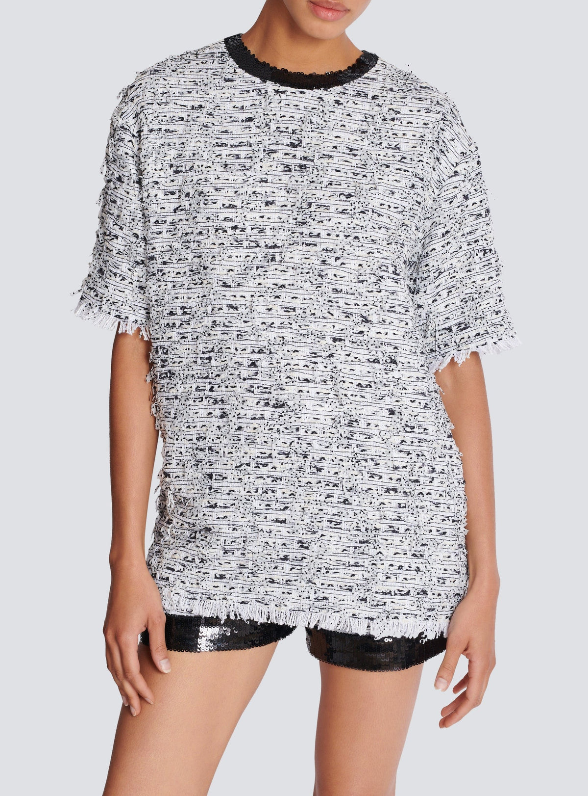 T-shirt ample en tweed - Blanc & Noir