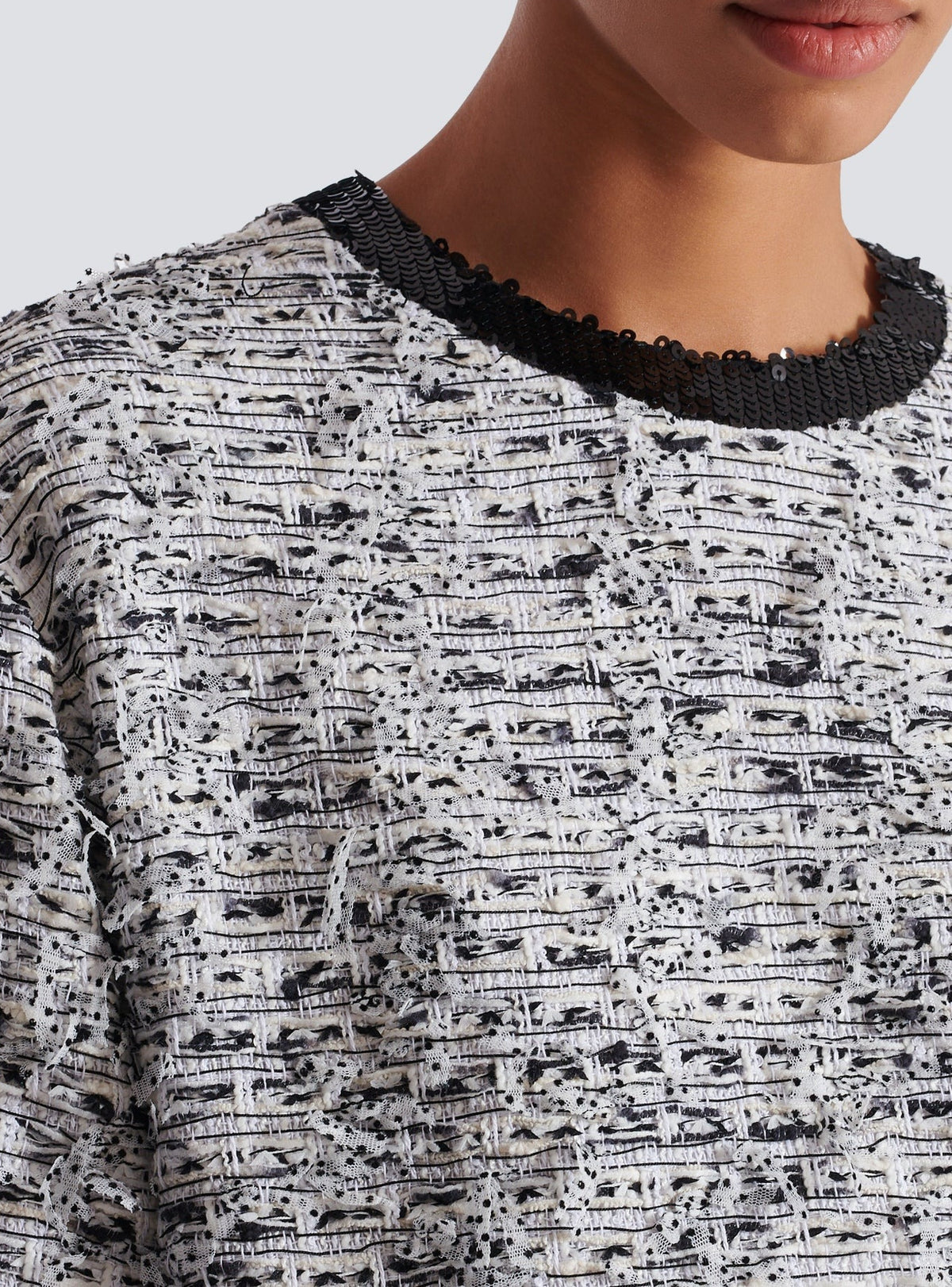 T-shirt ample en tweed - Blanc & Noir