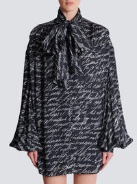 Chemise à col lavallière imprimée « lettre d'amour » - Noir & Blanc