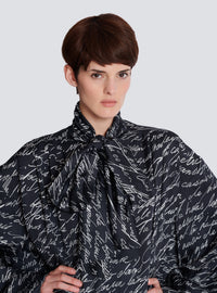 Chemise à col lavallière imprimée « lettre d'amour » - Noir & Blanc