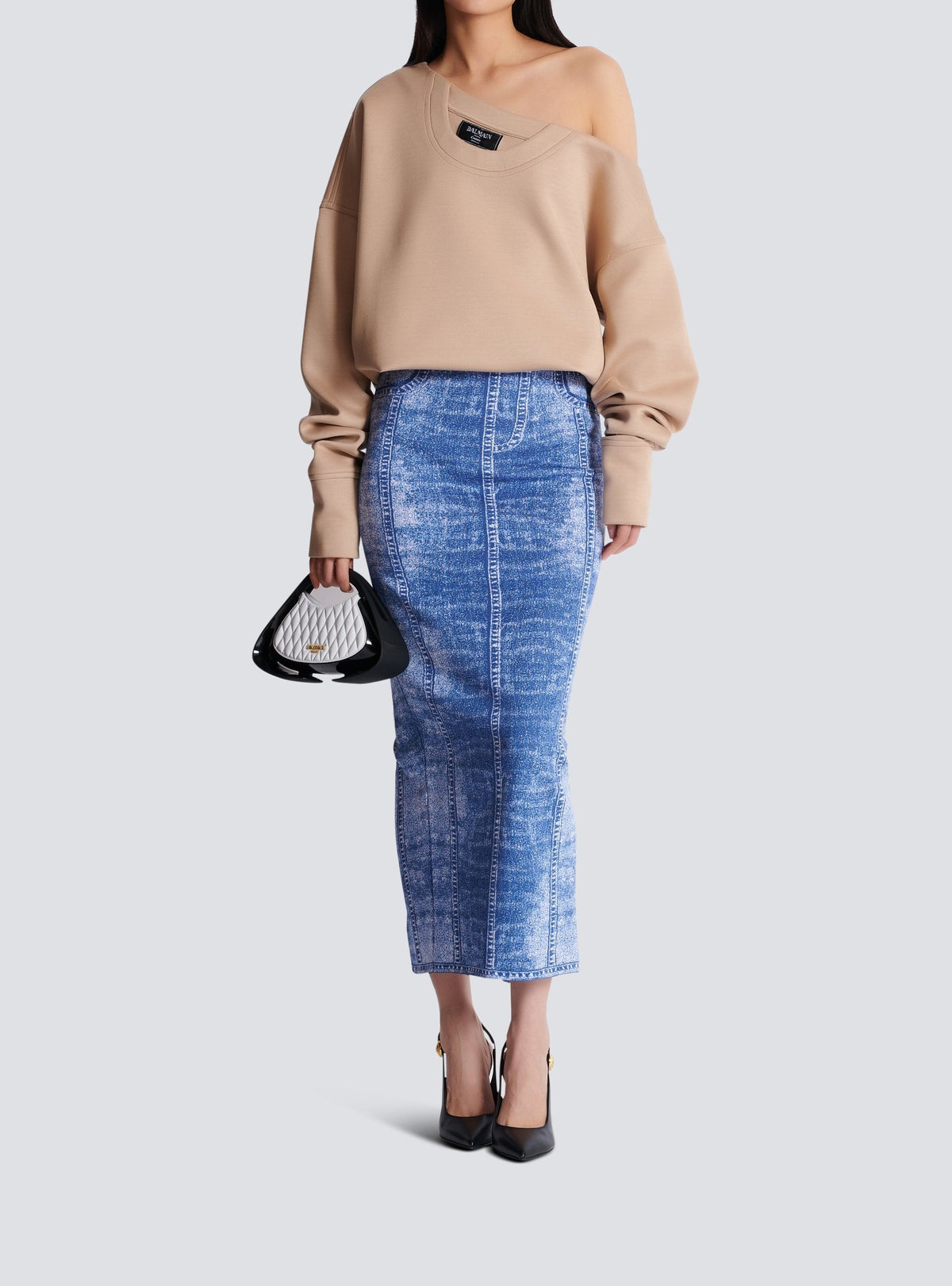 Sweatshirt asymétrique à épaule dénudée - Nude
