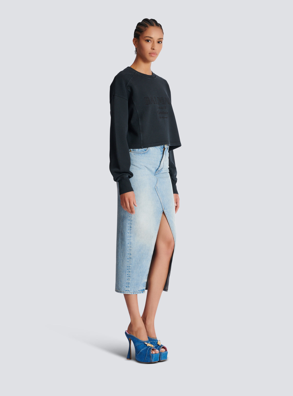 Sweatshirt brodé balmain couture - Gris & Gris