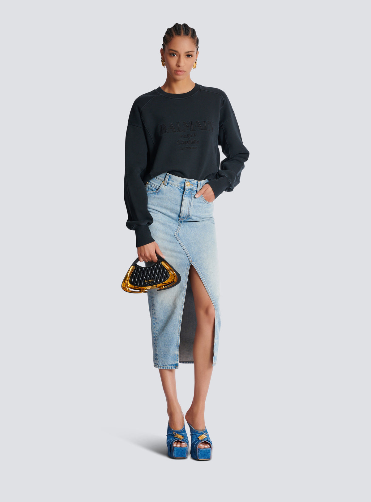 Sweatshirt brodé balmain couture - Gris & Gris