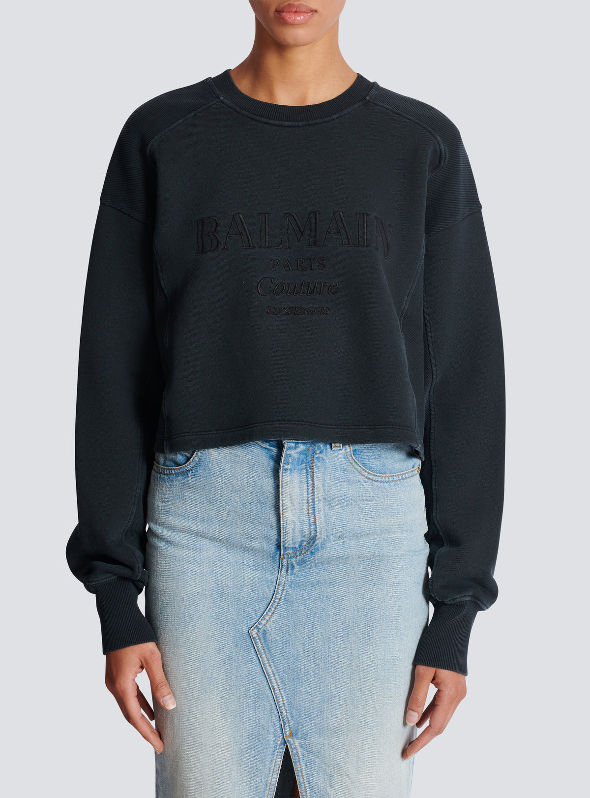 Sweatshirt brodé balmain couture - Gris & Gris