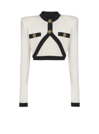 Pull en maille avec cardigan en trompe-l'œil - Naturel & Noir