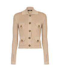 Cardigan court en maille côtelée et ajourée - Nude