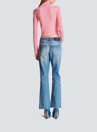 Short cardigan in ribbed openwork knit - Pink