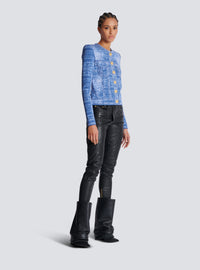 Cardigan en maille jacquard avec trompe-l'œil denim - Bleu Jean