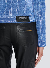 Cardigan en maille jacquard avec trompe-l'œil denim - Bleu Jean