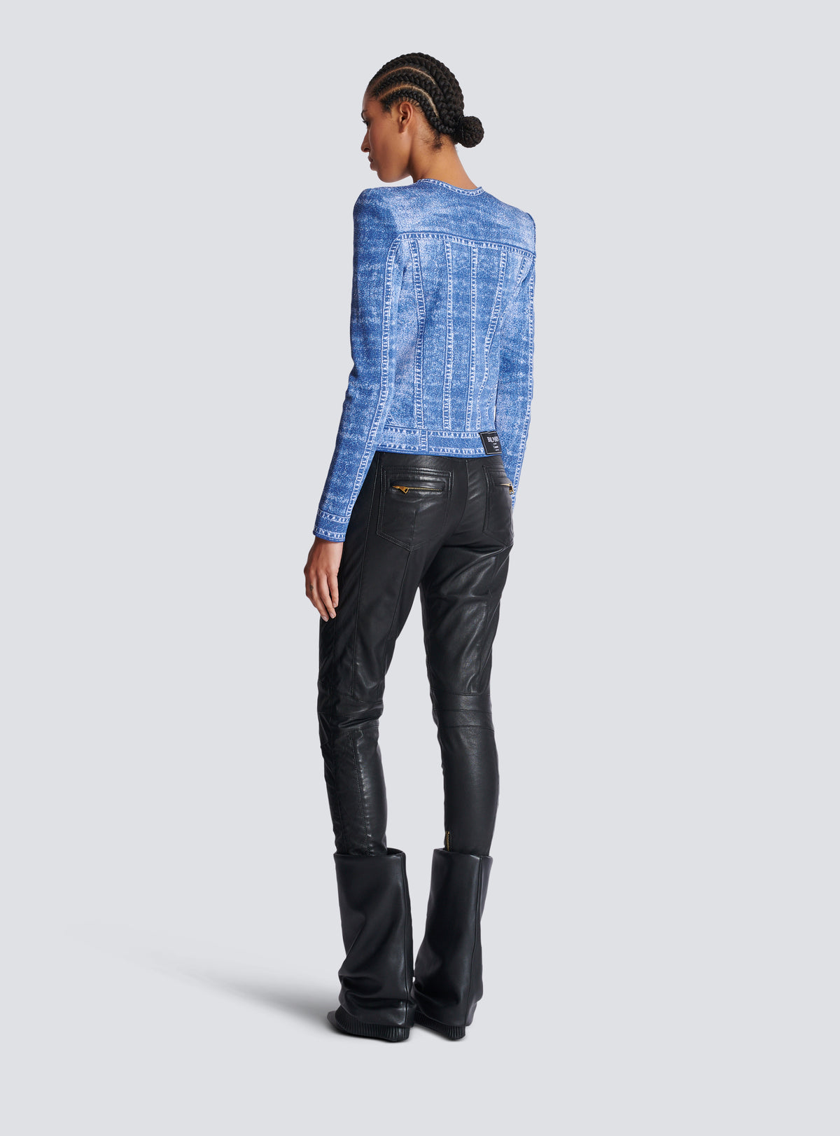 Cardigan en maille jacquard avec trompe-l'œil denim - Bleu Jean