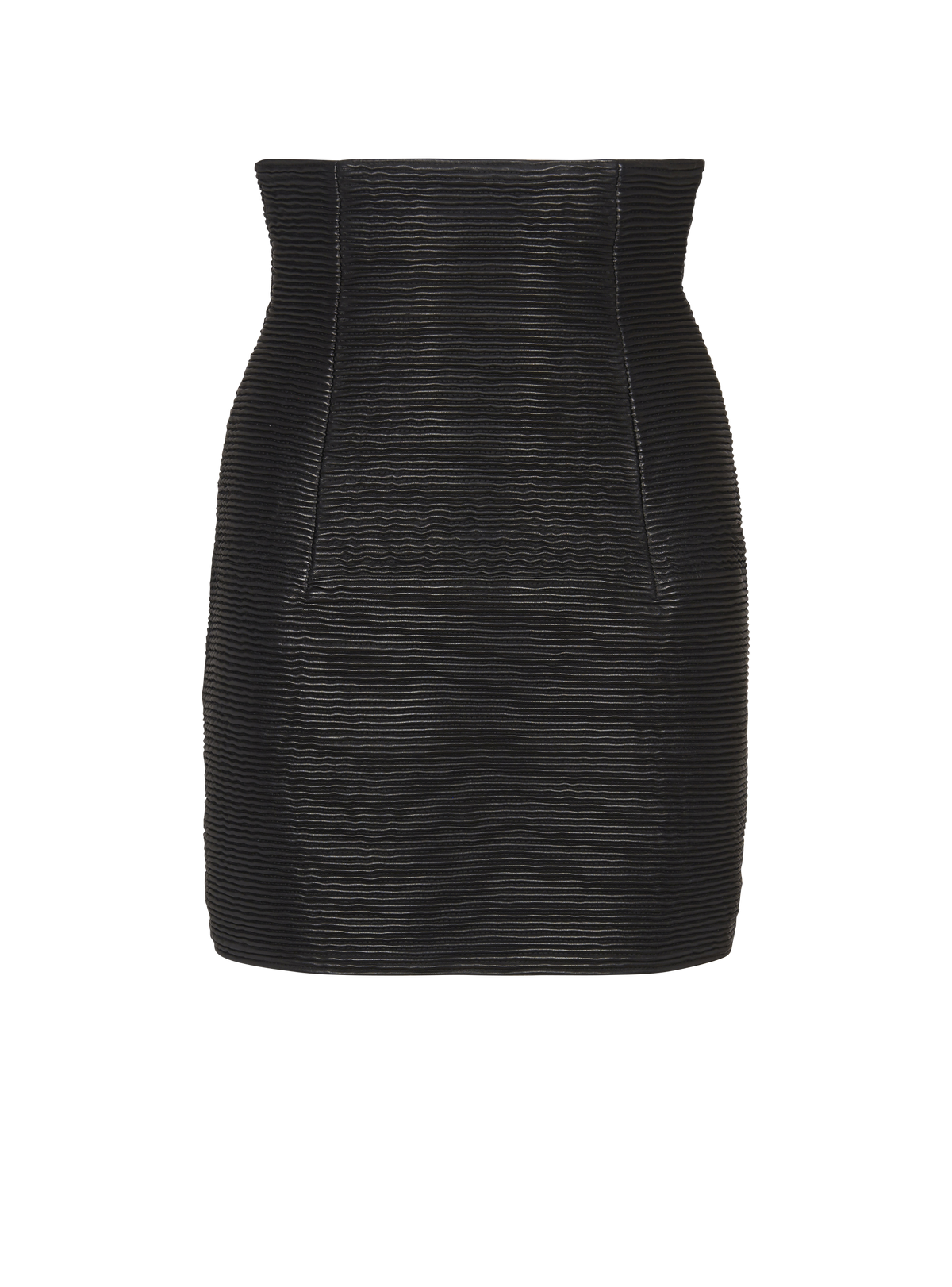 Mini-jupe taille haute en cuir d’agneau - Noir