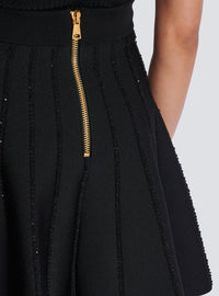 Jupe évasée en maille à rayures brillantes - Noir