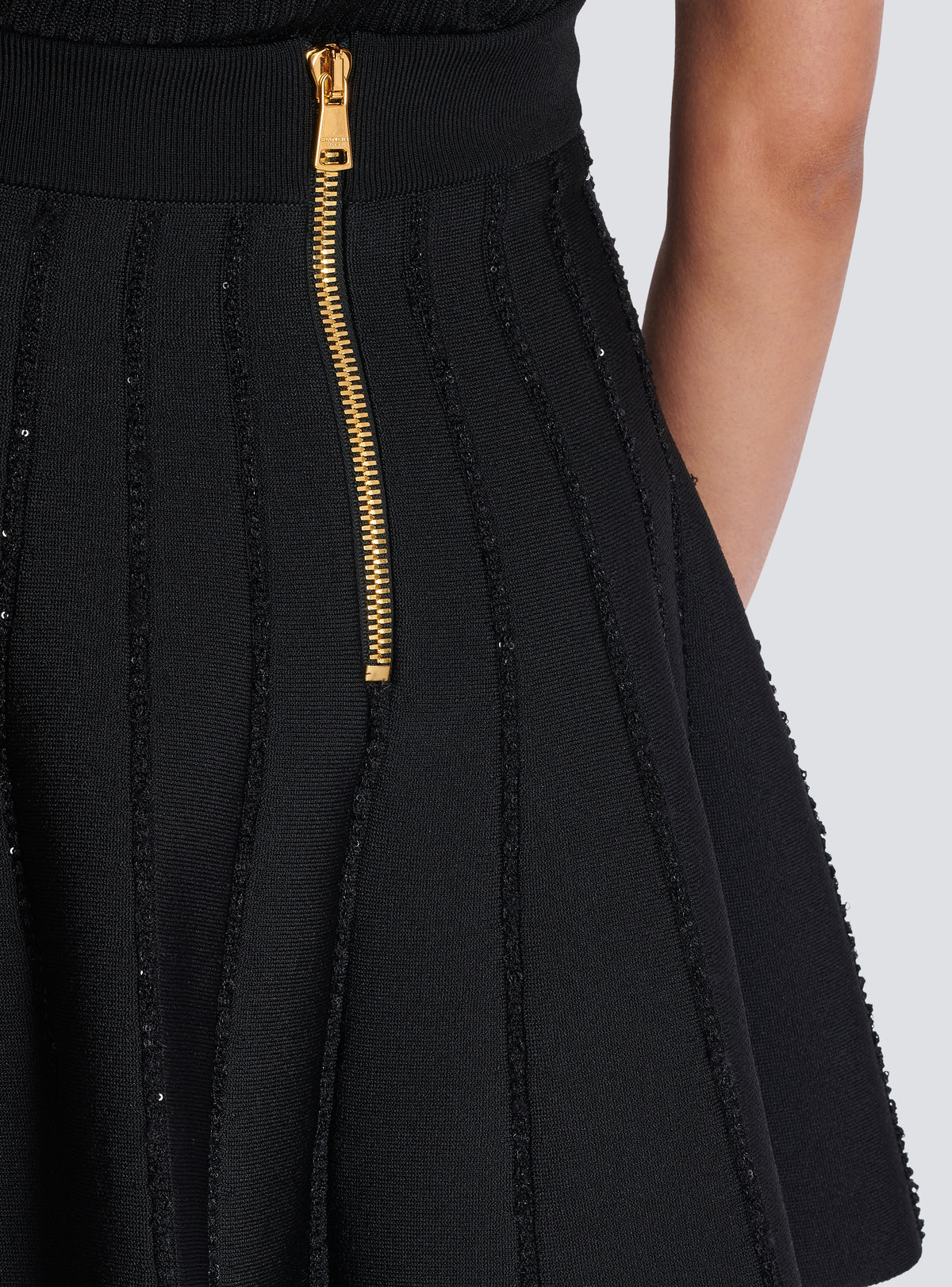 Jupe évasée en maille à rayures brillantes - Noir