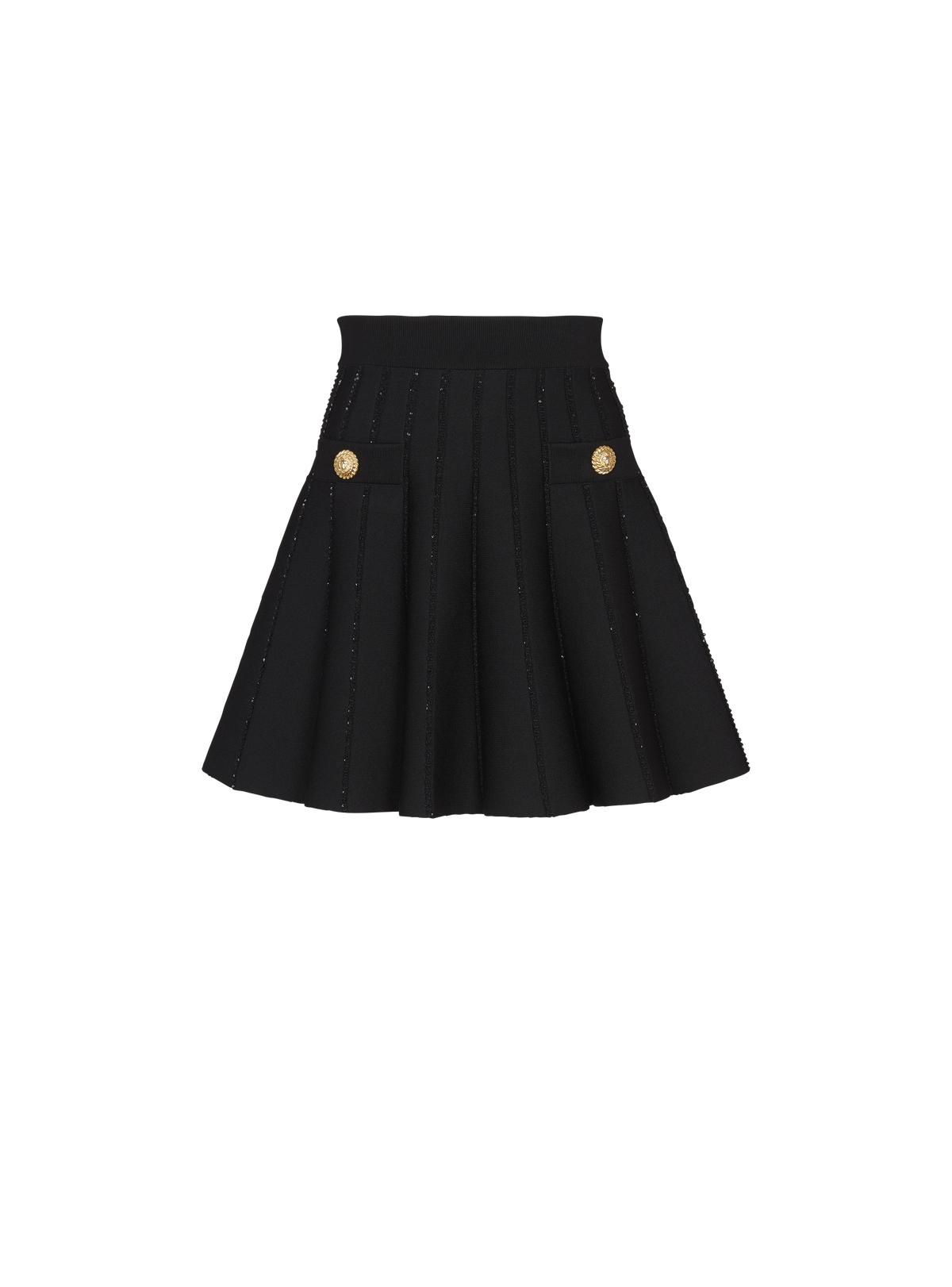 Jupe évasée en maille à rayures brillantes - Noir