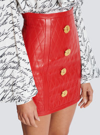 Jupe en cuir d'agneau surpiqué à motif diamond - Rouge
