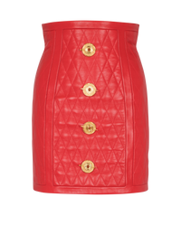 Jupe en cuir d'agneau surpiqué à motif diamond - Rouge
