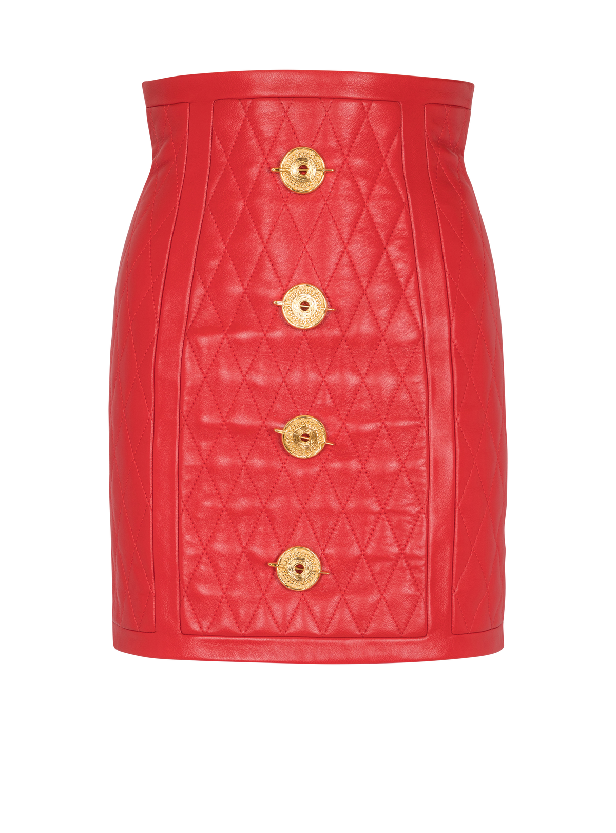 Jupe en cuir d'agneau surpiqué à motif diamond - Rouge