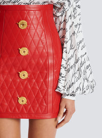 Jupe en cuir d'agneau surpiqué à motif diamond - Rouge