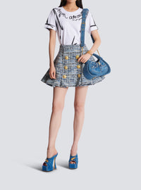 Flared short tweed skirt - Light Jean Blue