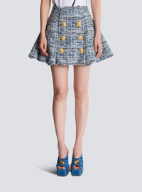 Jupe évasée à plis en tweed - Bleu Jean Clair