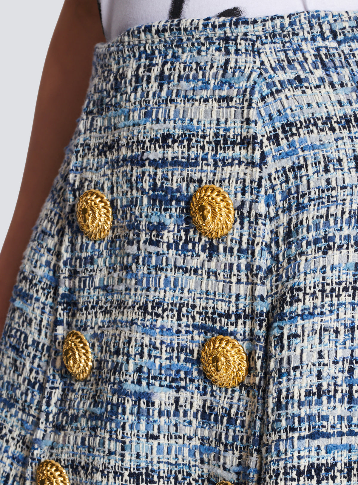 Jupe évasée à plis en tweed - Bleu Jean Clair
