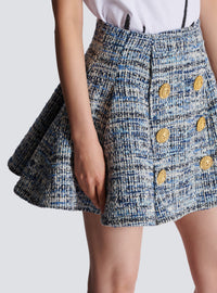Jupe évasée à plis en tweed - Bleu Jean Clair