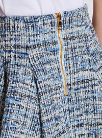 Jupe évasée à plis en tweed - Bleu Jean Clair