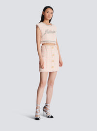 Mini-jupe taille haute en tweed boutonnée - Rose & Beige