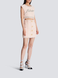 Jupe courte taille haute en tweed - Rose & Beige