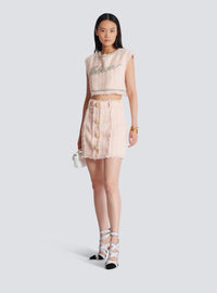 Mini-jupe taille haute en tweed boutonnée - Rose & Beige