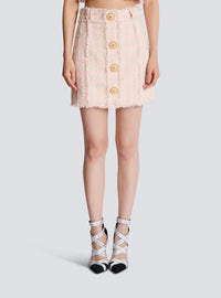 Mini-jupe taille haute en tweed boutonnée - Rose & Beige