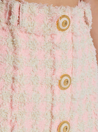 Mini-jupe taille haute en tweed boutonnée - Rose & Beige