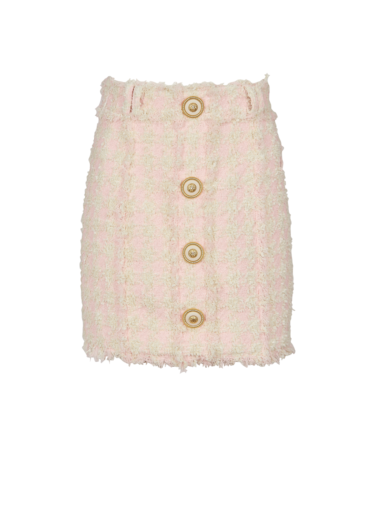 Mini-jupe taille haute en tweed boutonnée - Rose & Beige