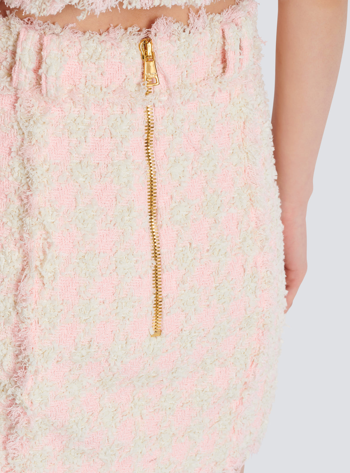 Mini-jupe taille haute en tweed boutonnée - Rose & Beige