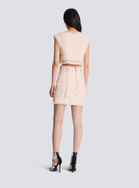 Mini-jupe taille haute en tweed boutonnée - Rose & Beige