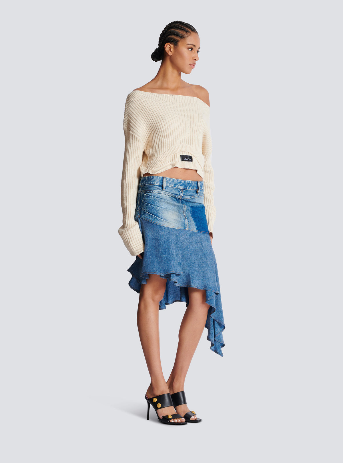 Jupe courte asymétrique en denim - Bleu Jean