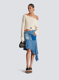 Jupe courte asymétrique en denim - Bleu Jean