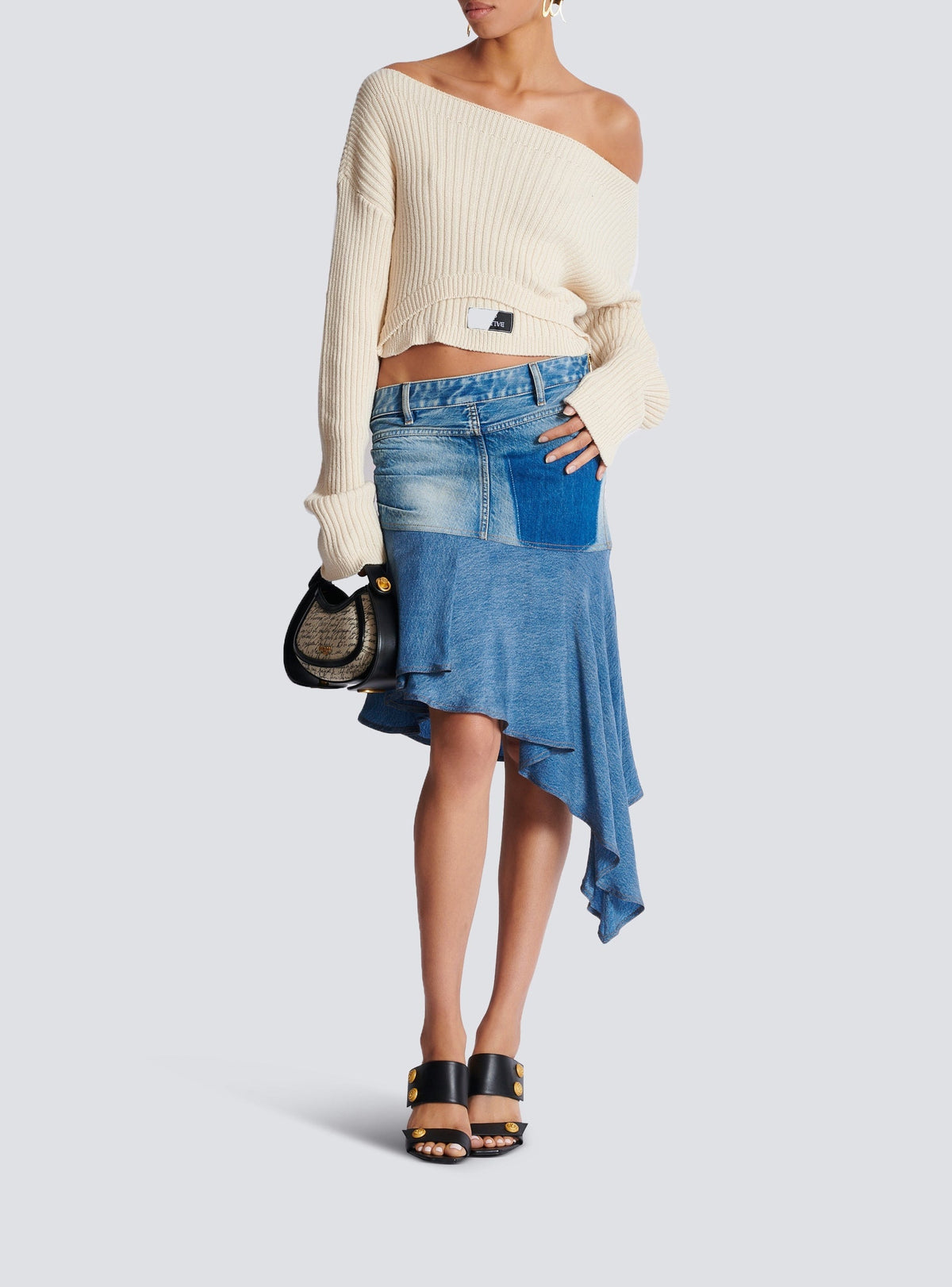 Asymmetric short denim skirt - Jean Blue