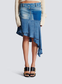 Jupe courte asymétrique en denim - Bleu Jean
