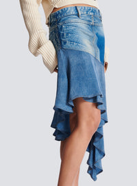 Jupe courte asymétrique en denim - Bleu Jean