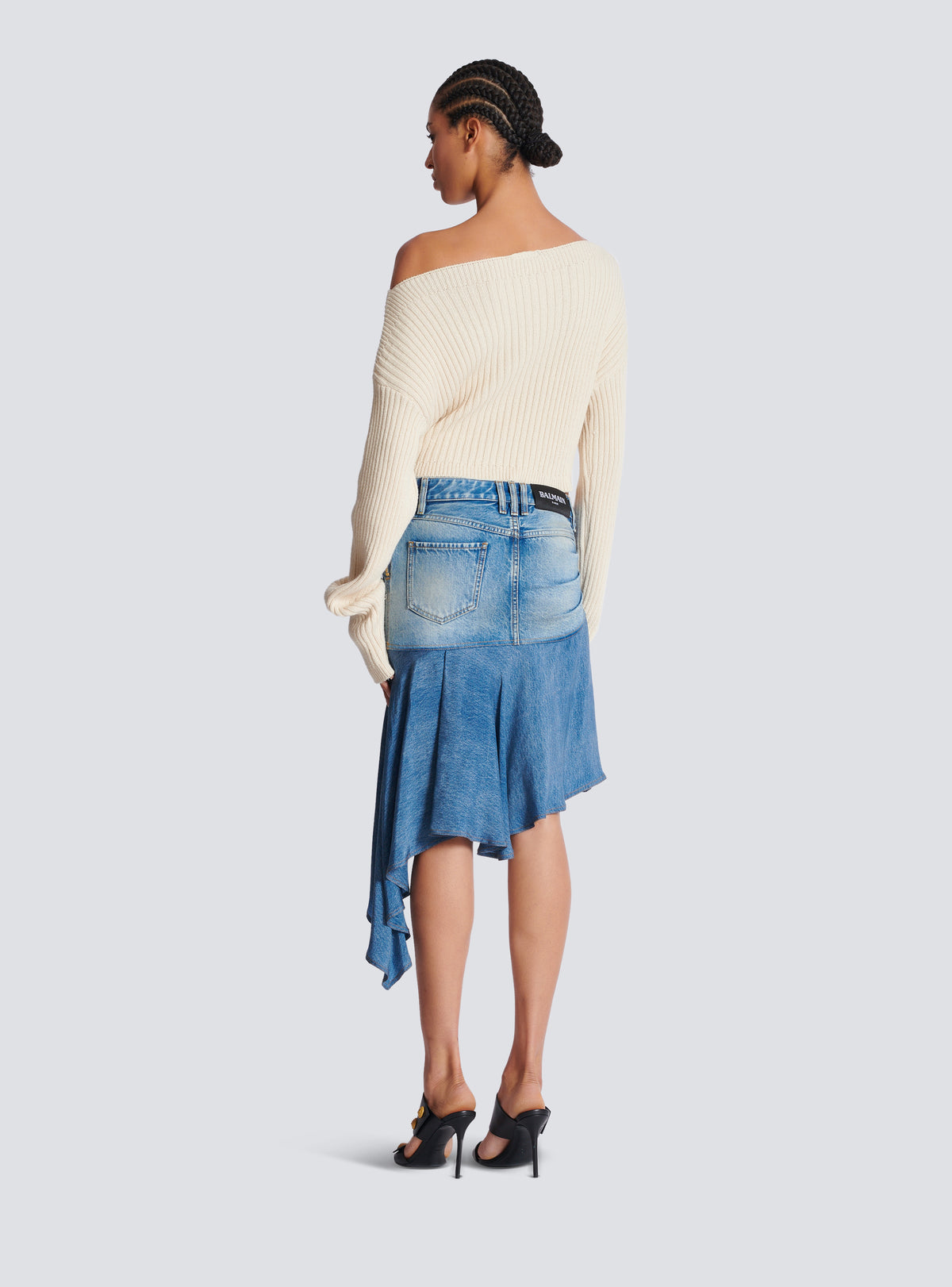 Jupe courte asymétrique en denim - Bleu Jean