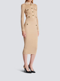 Plain ribbed knit midi skirt - Nude