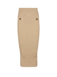 Plain ribbed knit midi skirt - Nude